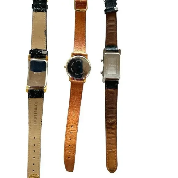 Lot of 3 Duel Time Quartz watch stainless steel back Japan- leather bands - Picture 5 of 8